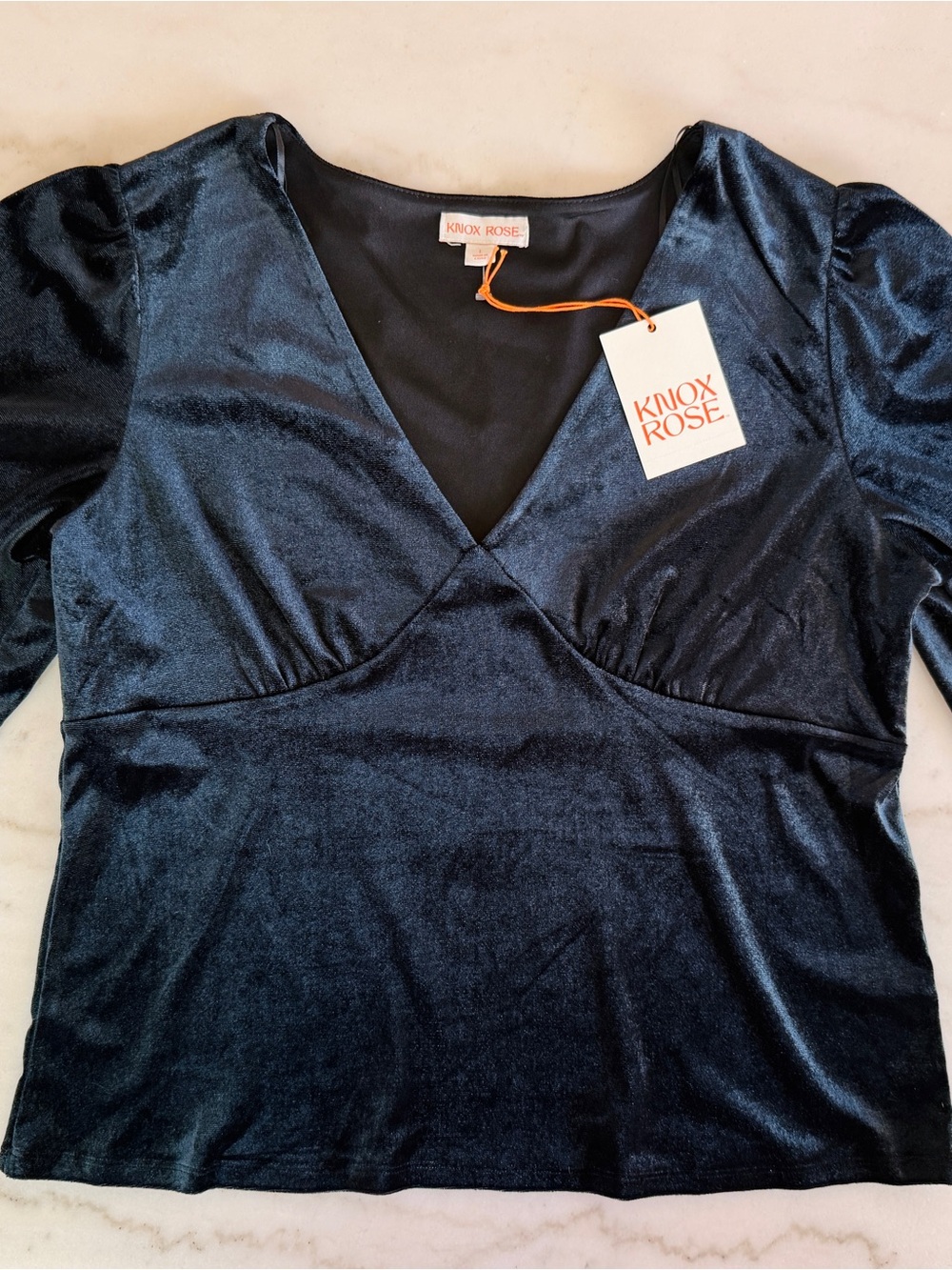 Knox Rose Black Velvet V-Neck Top
